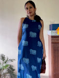 Indigo Motif Print A-Line Kurta Set for Women