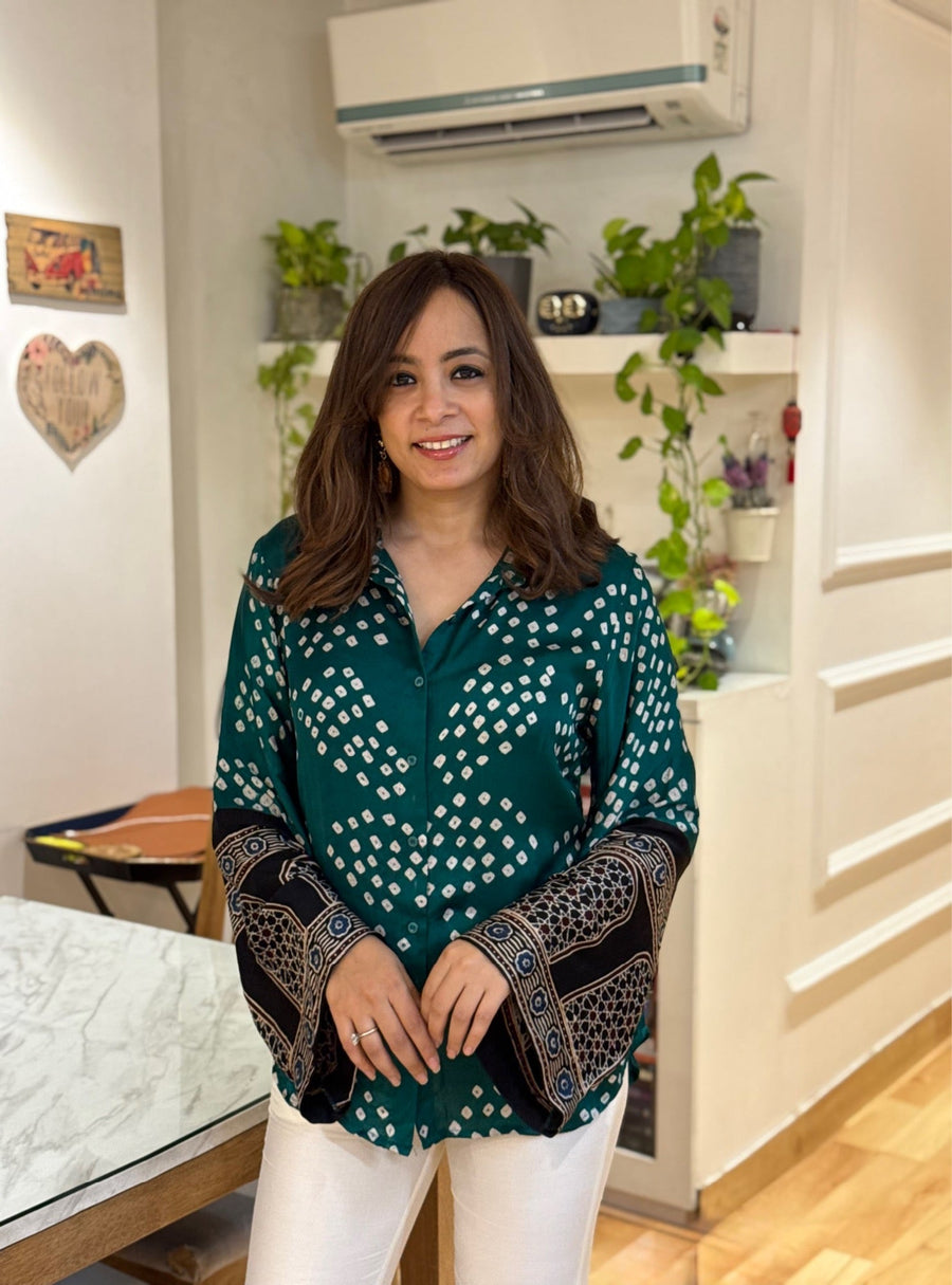 Kudbi Sufi Silk Bandhani Ajrak heritage Shirt