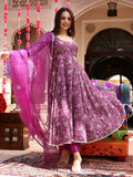 Kudbi's Lovis lavender printed anarkali gown with dupatta set