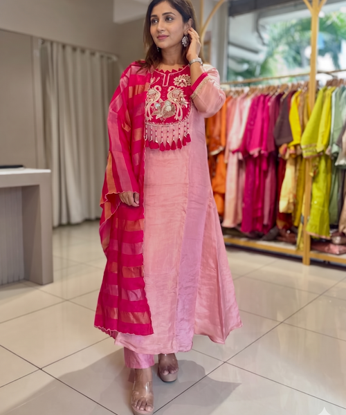 Pink Lotus Heavy Handwork Anarkali Suit Set with Dupatta