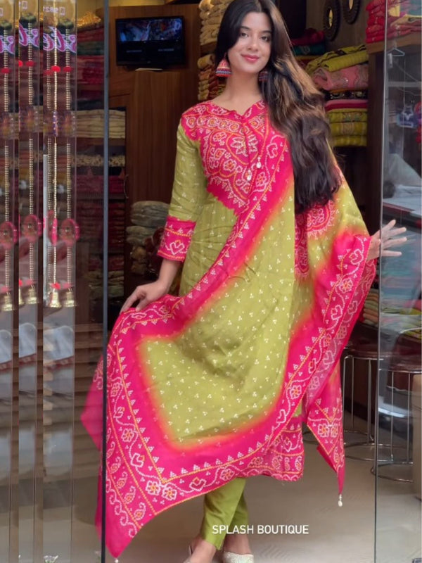 Bandhej Print Heavy Fancy Pair & Dupatta set