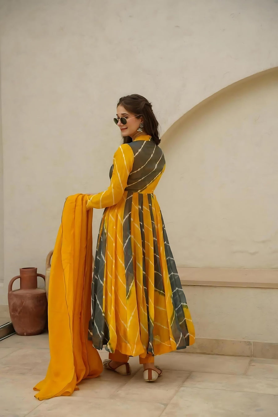 KUDBI'S ROZI ORGENZA MULTI COLOUR ANARKALI SUIT SET