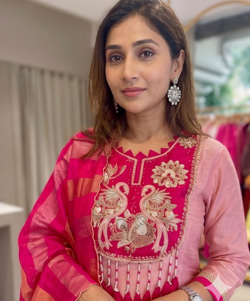 Pink Lotus Heavy Handwork Anarkali Suit Set with Dupatta