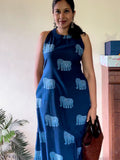Indigo Motif Print A-Line Kurta Set for Women