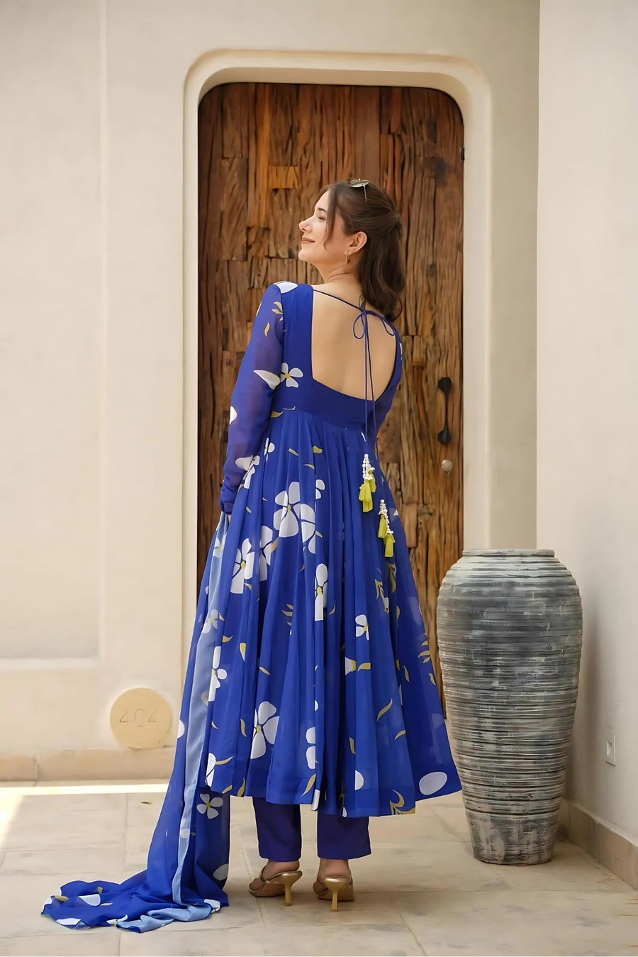 Kudbi's Flower Anarkali Suit With Dupatta Set.