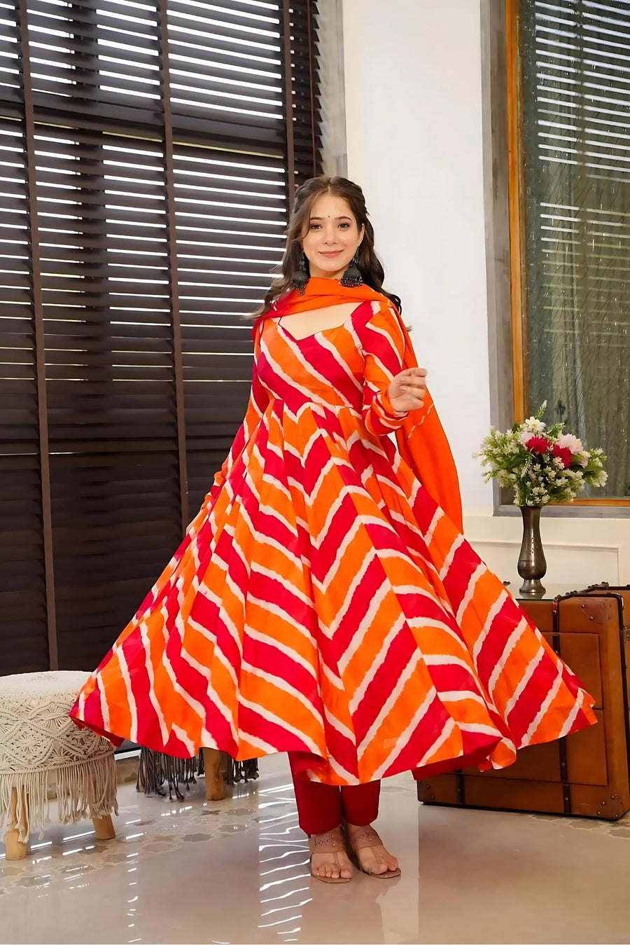 KUDBI'S LEVIO ORENGE AND RED PINK ANARKALI SUIT SET