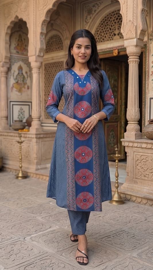 Mishri Stylish Blue Real Mirror Co-ords Set for Summer