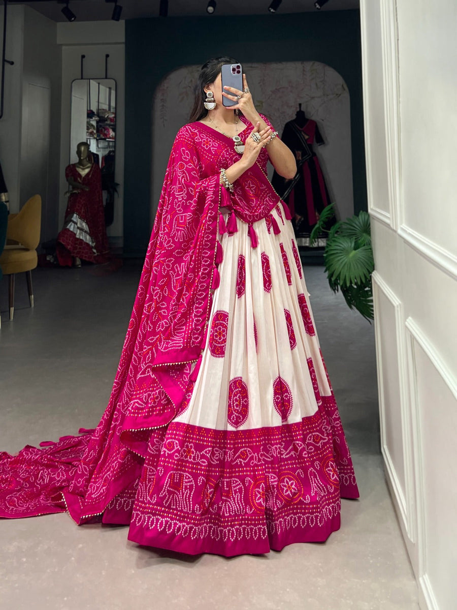 Jimmy Artistry Silk Tussar Lehenga Choli with Bandhej Print