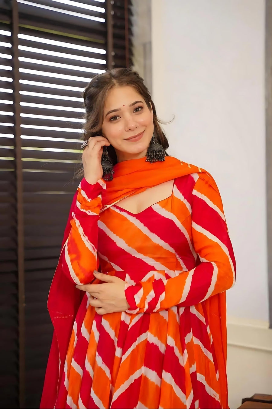 KUDBI'S LEVIO ORENGE AND RED PINK ANARKALI SUIT SET