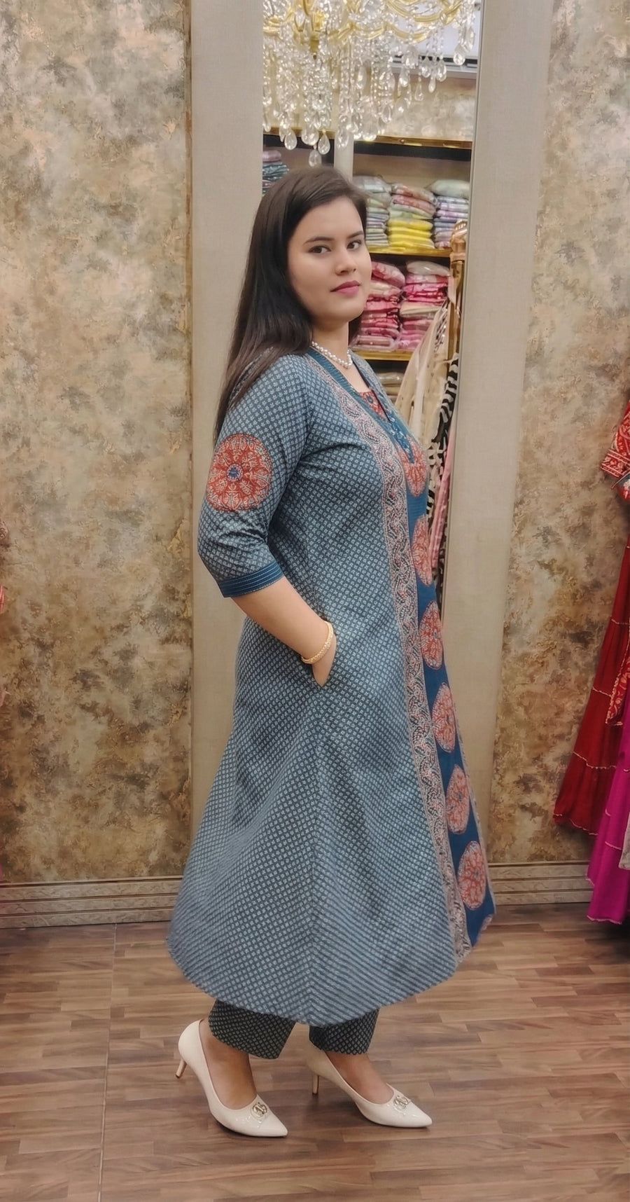 Mishri Stylish Blue Real Mirror Co-ords Set for Summer