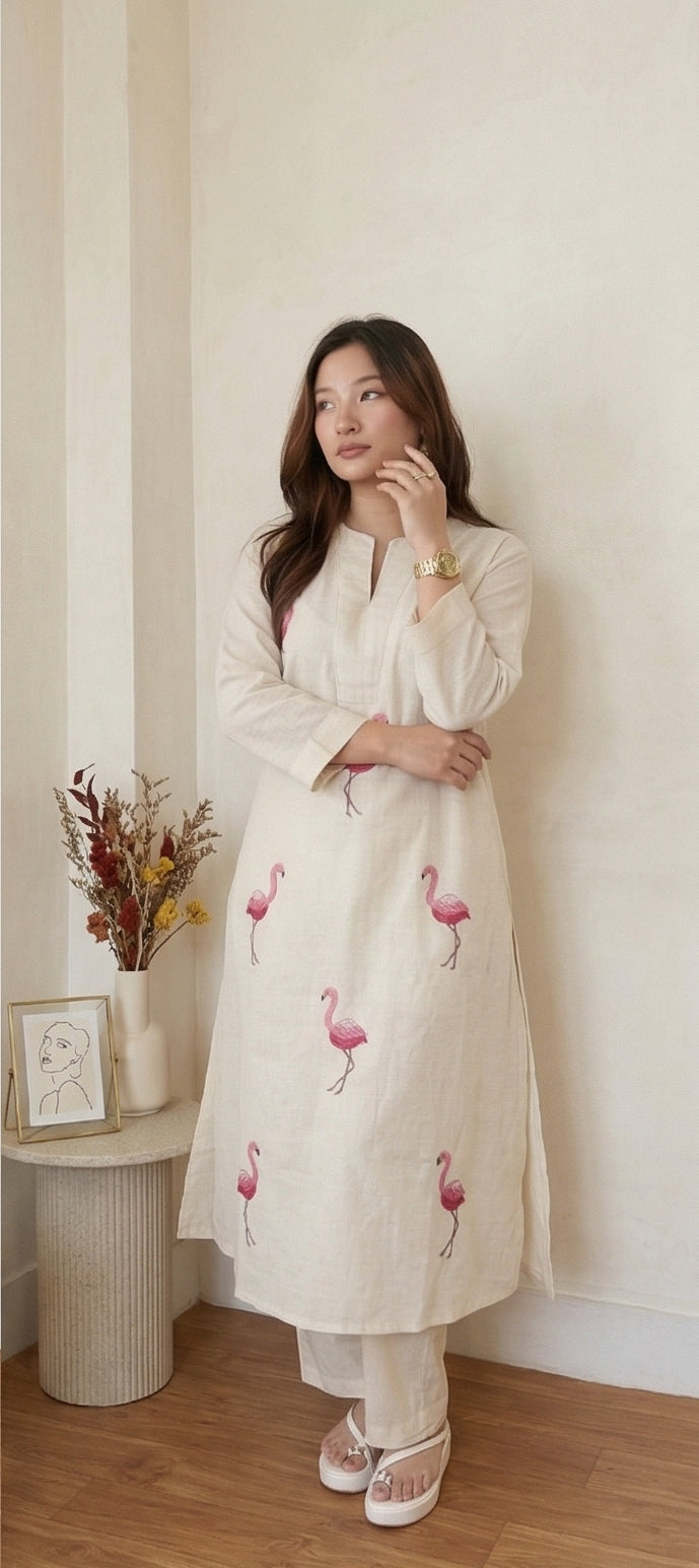 Flamingo Pure Khadi cotton coords set