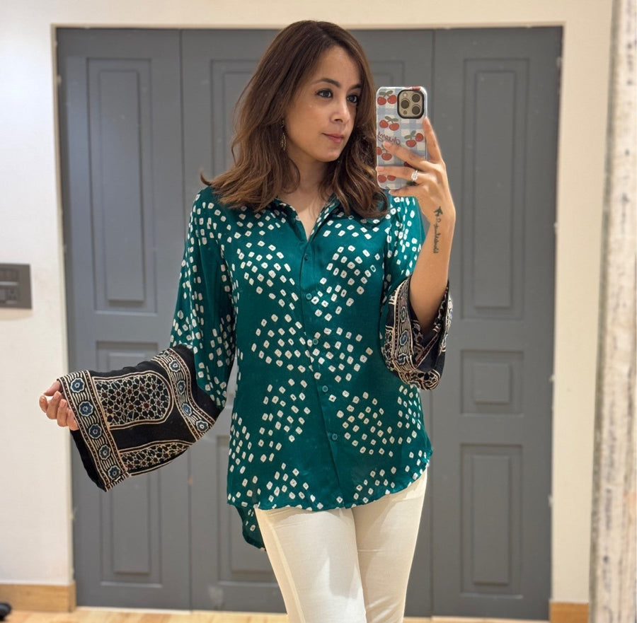 Kudbi Sufi Silk Bandhani Ajrak heritage Shirt