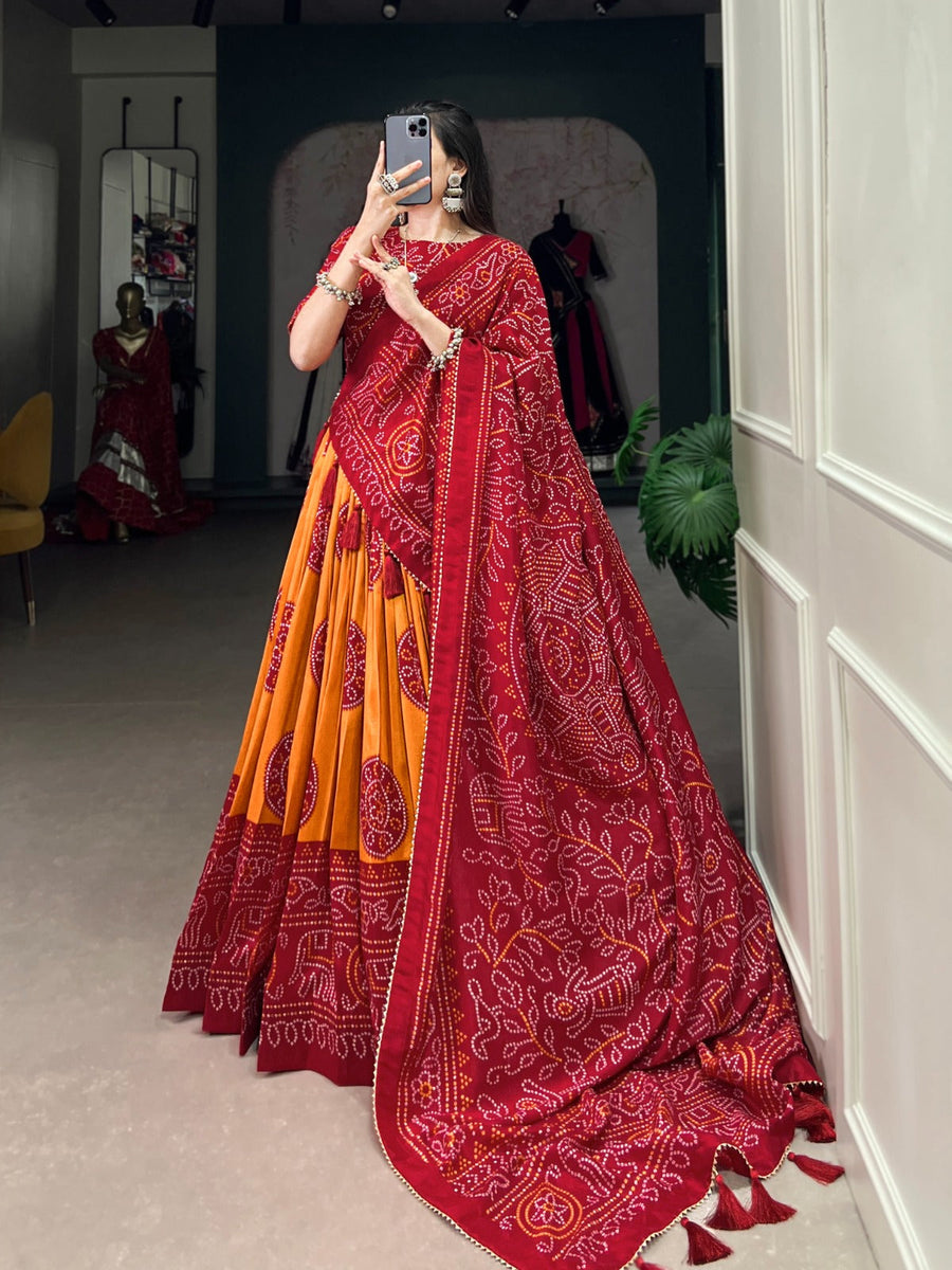 Jimmy Artistry Silk Tussar Lehenga Choli with Bandhej Print