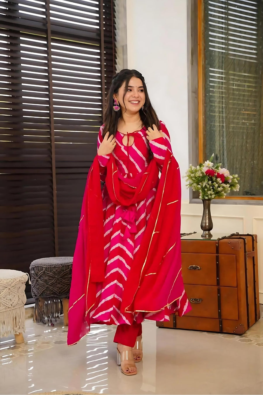 KUDBI'S LEVIO ORENGE AND RED PINK ANARKALI SUIT SET
