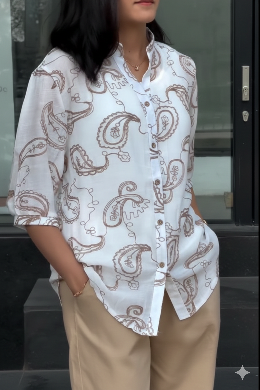 Kudbi's Gen'z Women Style Pure Cotton Embroidery Shirt