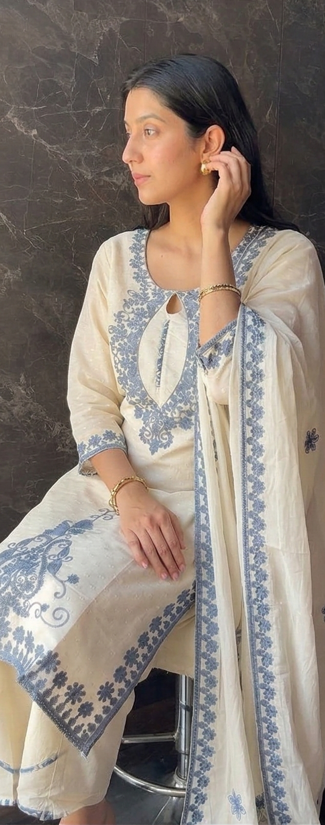 Wati Fancy Aari Embroidery Kora Cotton Grey Suit