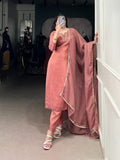 Viscose Tissue Silk Handwork Kurta Set with Organza Dupatta