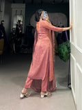 Viscose Tissue Silk Handwork Kurta Set with Organza Dupatta