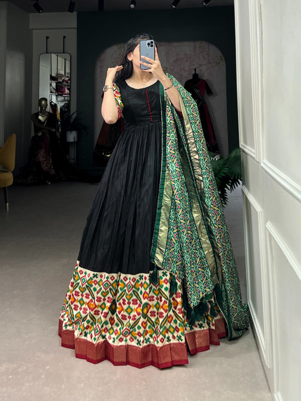 Black Patola Gown with dupatta.