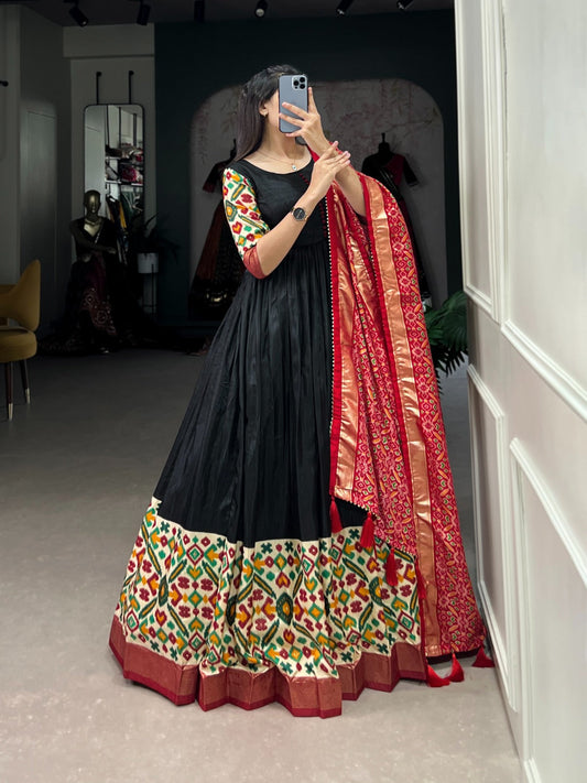Black Patola Gown with dupatta.