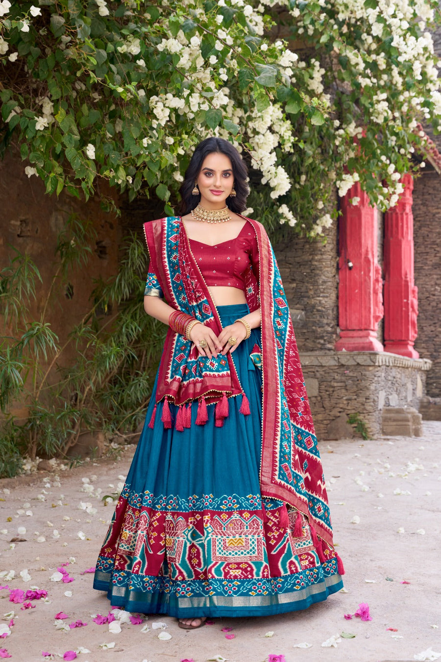 Kudbi Designer Traditional Patola Print Lehenga Choli Set with Dupatta for Women
