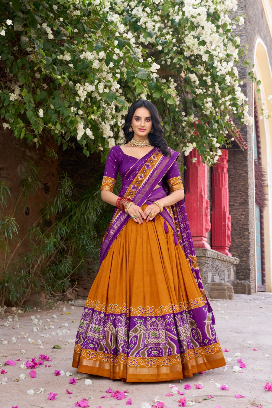 Kudbi Designer Traditional Patola Print Lehenga Choli Set with Dupatta for Women