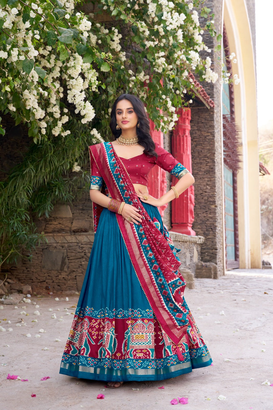 Kudbi Designer Traditional Patola Print Lehenga Choli Set with Dupatta for Women