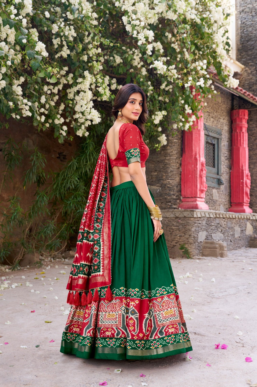 Kudbi Designer Traditional Patola Print Lehenga Choli Set with Dupatta for Women