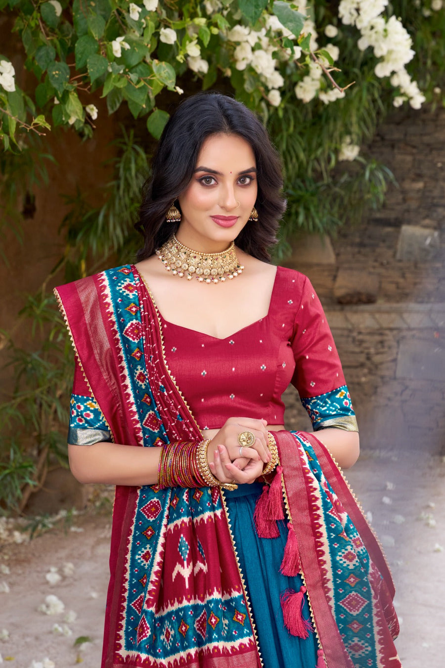 Kudbi Designer Traditional Patola Print Lehenga Choli Set with Dupatta for Women