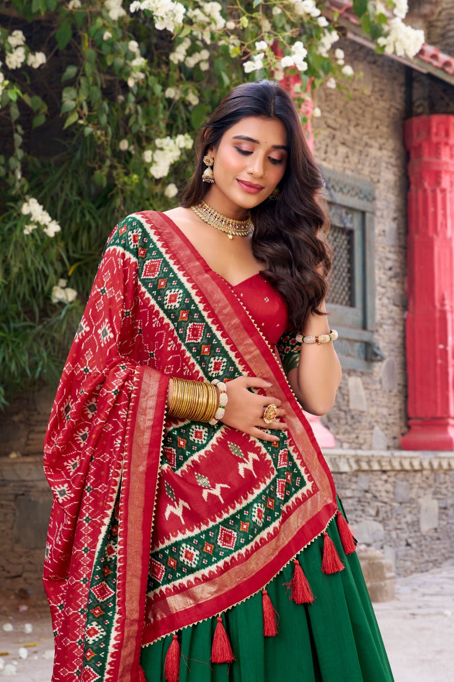 Kudbi Designer Traditional Patola Print Lehenga Choli Set with Dupatta for Women