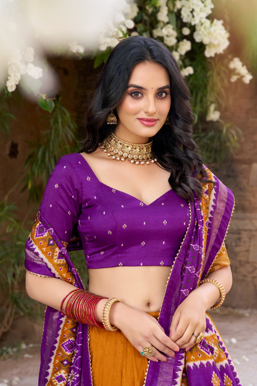 Kudbi Designer Traditional Patola Print Lehenga Choli Set with Dupatta for Women