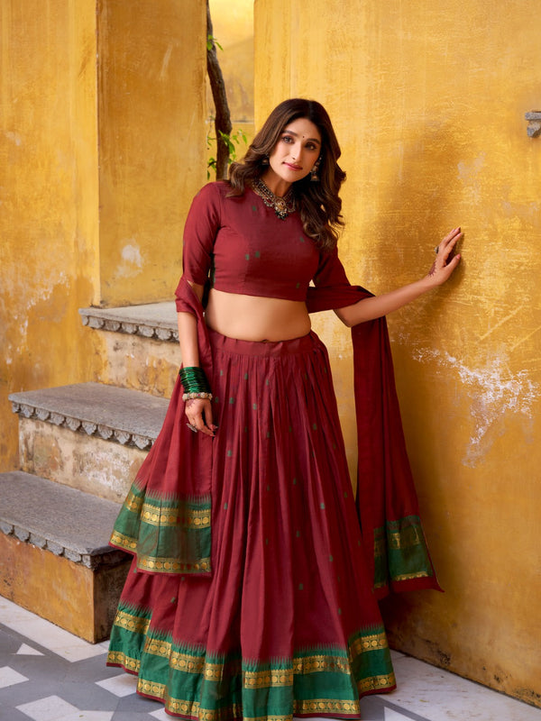 Pure Chanderi Zari Weaving Lehenga Choli Set with Dupatta | Festive & Wedding Wear for Women