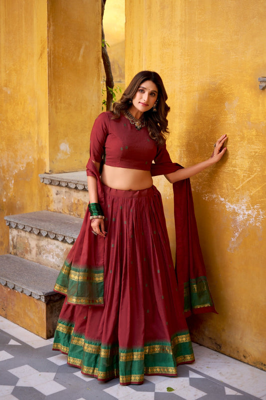 Pure Chanderi Zari Weaving Lehenga Choli Set with Dupatta | Festive & Wedding Wear for Women