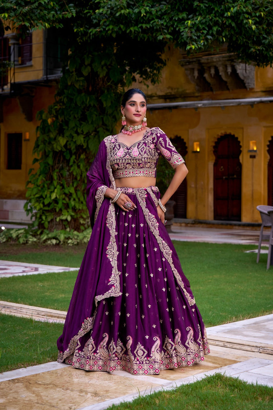 VRUSHEE Rangoli Crush Embroidered Lehenga Choli Set – Designer Festive Wear for Women