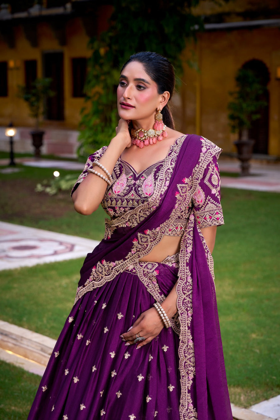 VRUSHEE Rangoli Crush Embroidered Lehenga Choli Set – Designer Festive Wear for Women