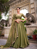 Kudbi Dreamy Pastel Fendi Lehenga Choli Set with Gold Lace and Dupatta