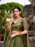 Kudbi Dreamy Pastel Fendi Lehenga Choli Set with Gold Lace and Dupatta