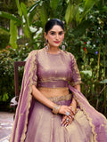 Kudbi Dreamy Pastel Fendi Lehenga Choli Set with Gold Lace and Dupatta