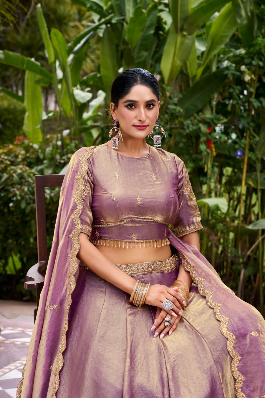 Kudbi Dreamy Pastel Fendi Lehenga Choli Set with Gold Lace and Dupatta
