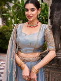 Kudbi Dreamy Pastel Fendi Lehenga Choli Set with Gold Lace and Dupatta