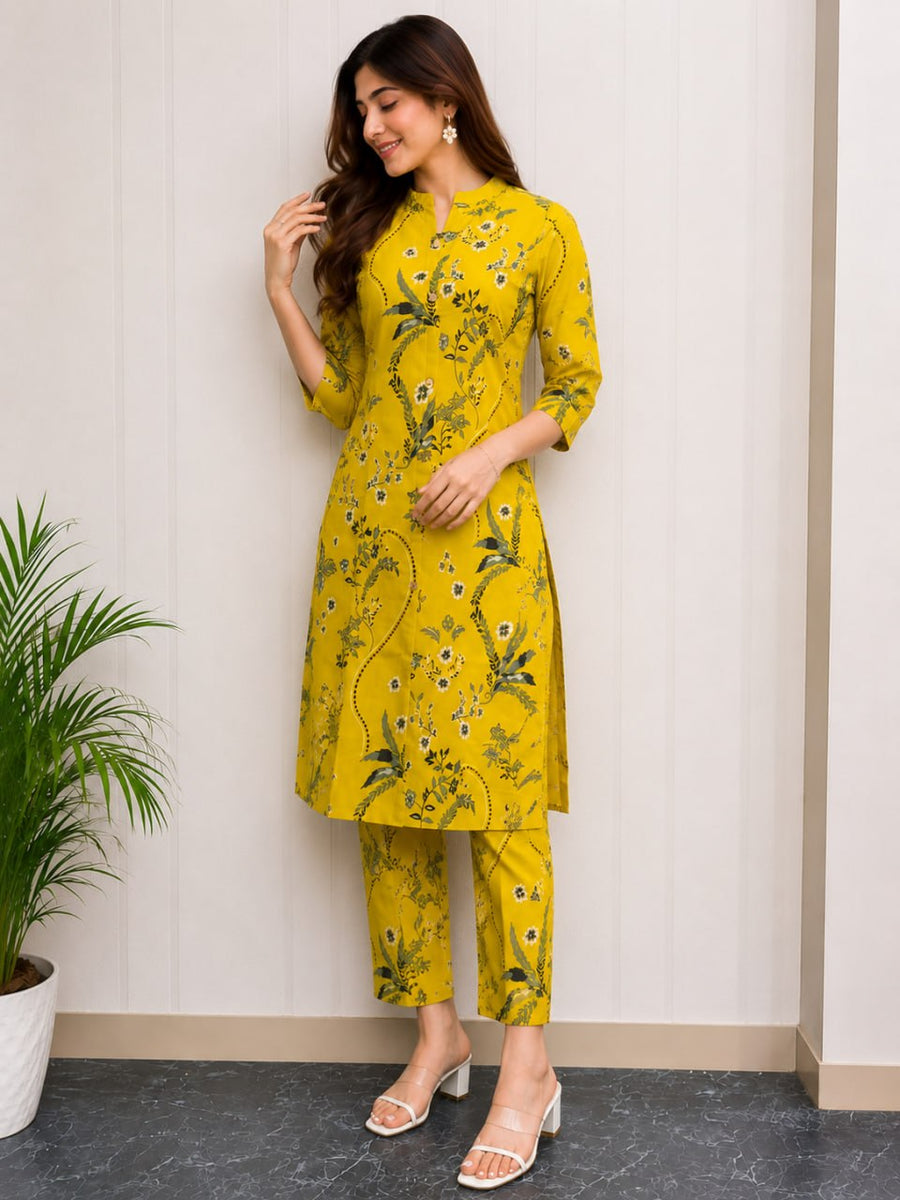 Elegant Mustard Yellow Ethnic Kurta with Pant Set
