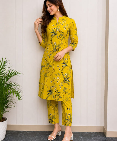 Elegant Mustard Yellow Ethnic Kurta with Pant Set