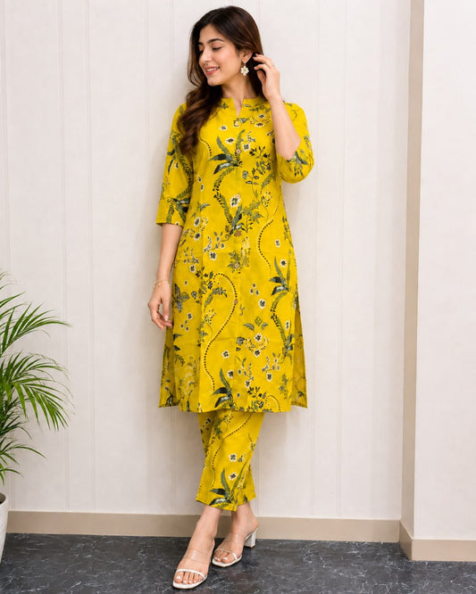 Elegant Mustard Yellow Ethnic Kurta with Pant Set