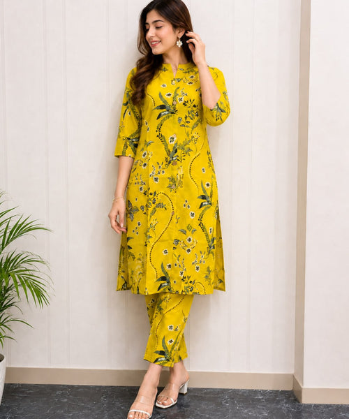 Elegant Mustard Yellow Ethnic Kurta with Pant Set