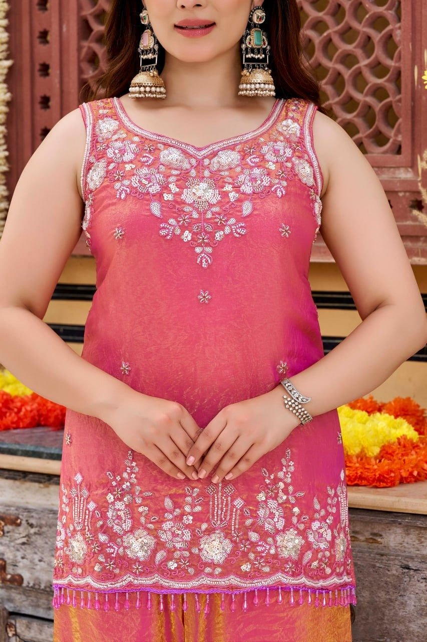 Rose Glow Embroidered kurta set with dupatta