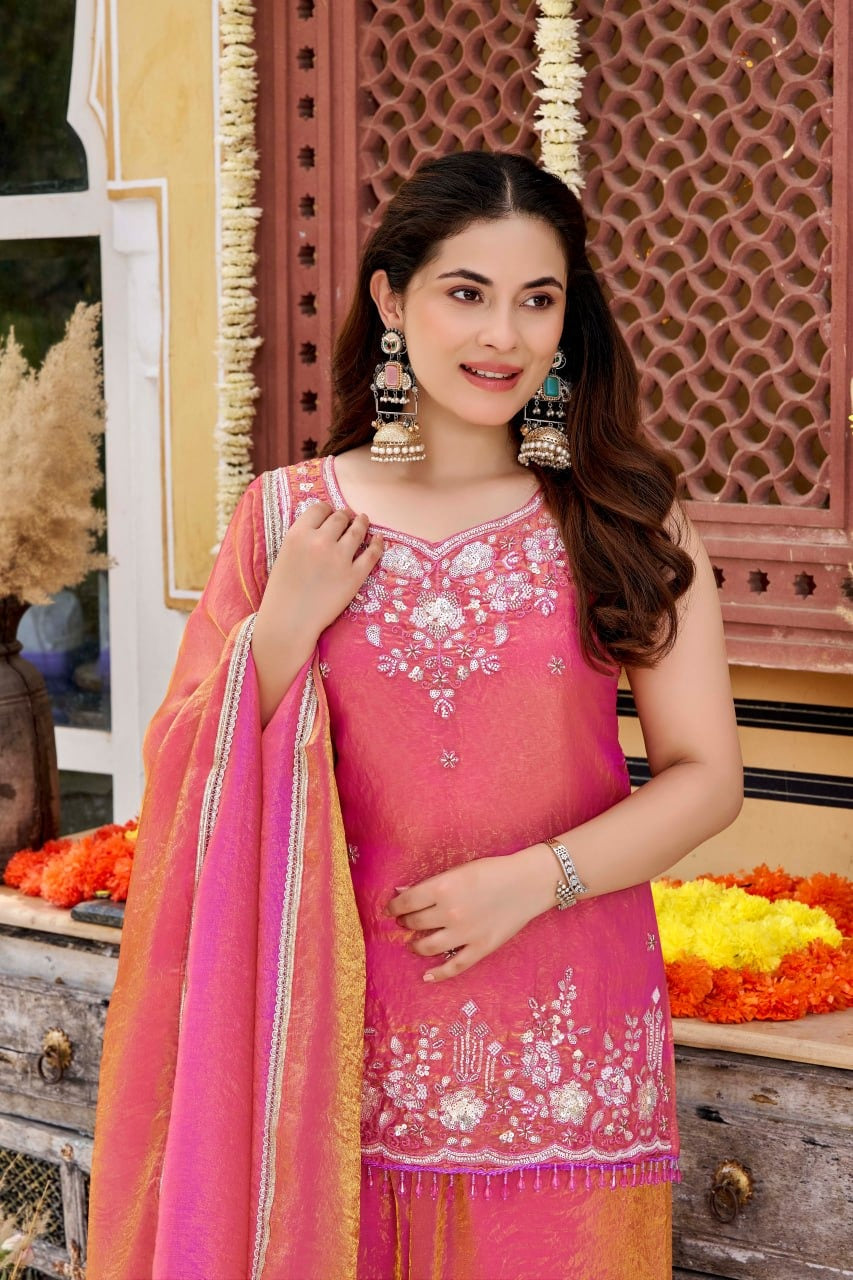 Rose Glow Embroidered kurta set with dupatta