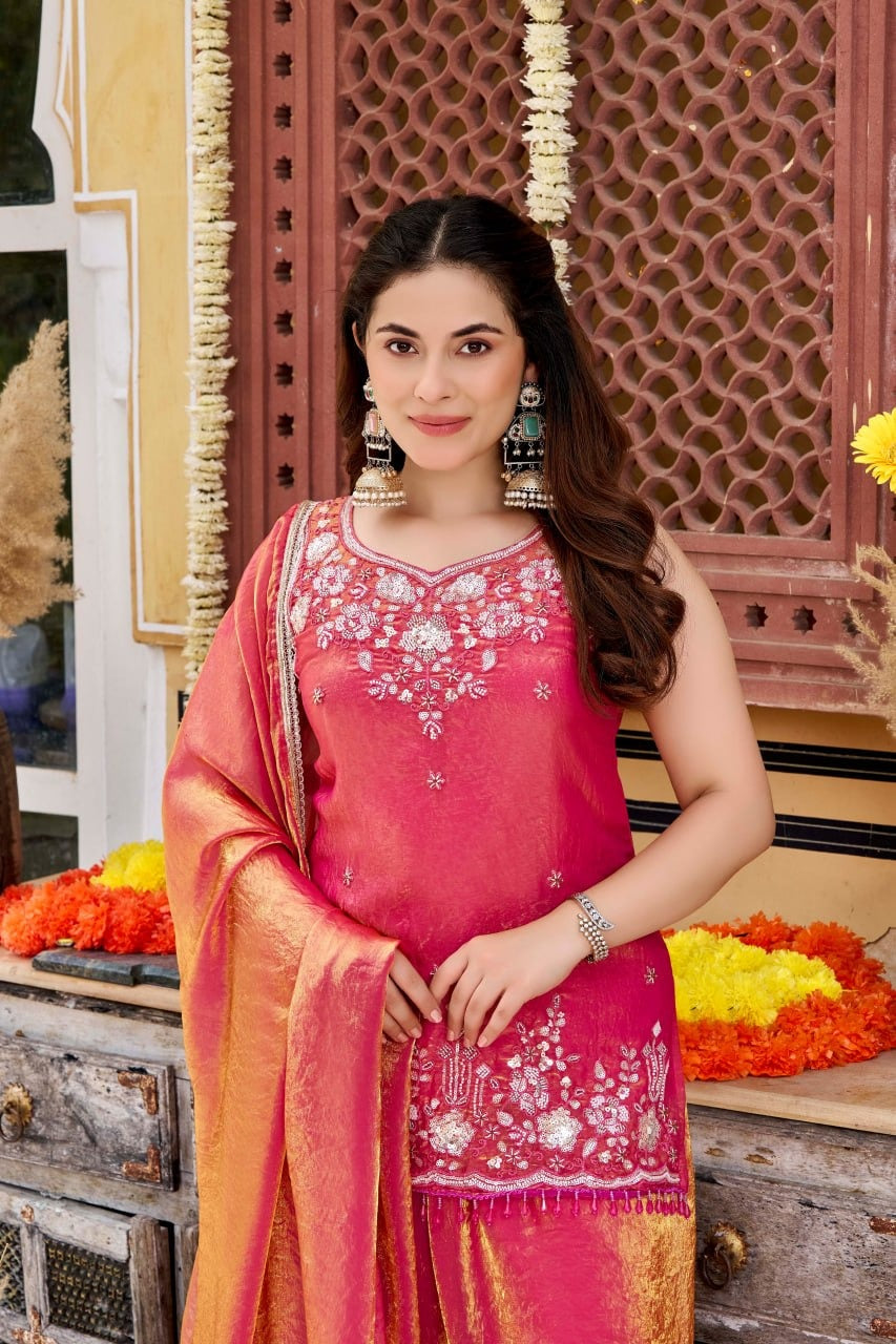 Rose Glow Embroidered kurta set with dupatta