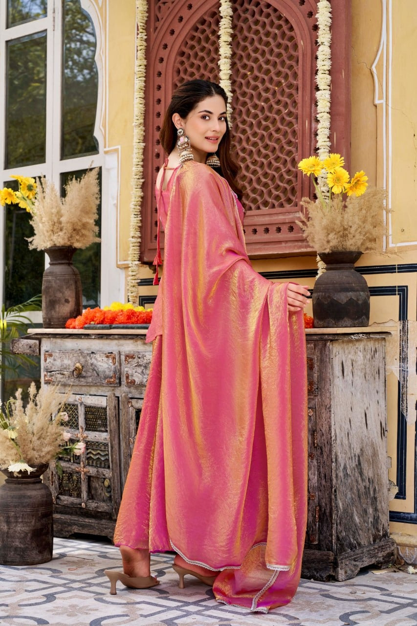 Rose Glow Embroidered kurta set with dupatta