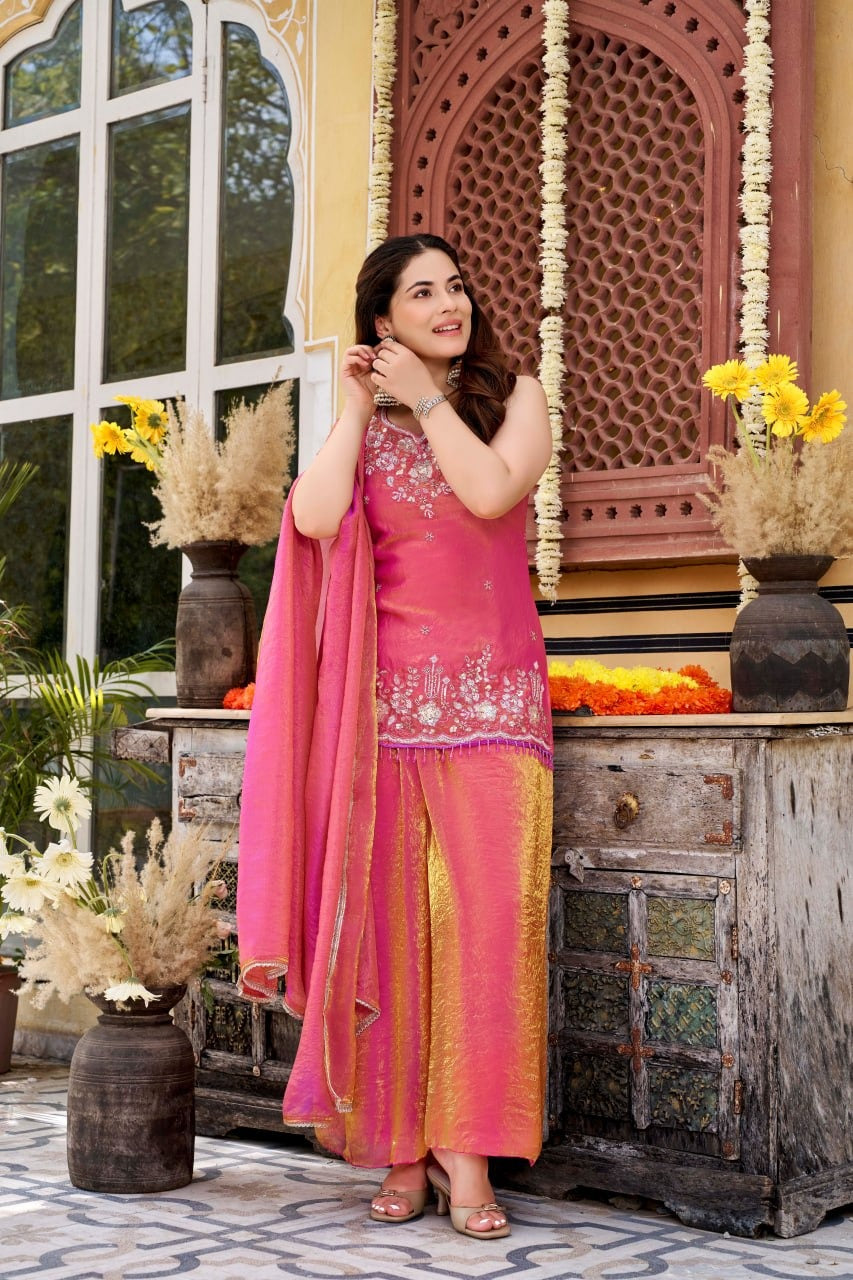 Rose Glow Embroidered kurta set with dupatta