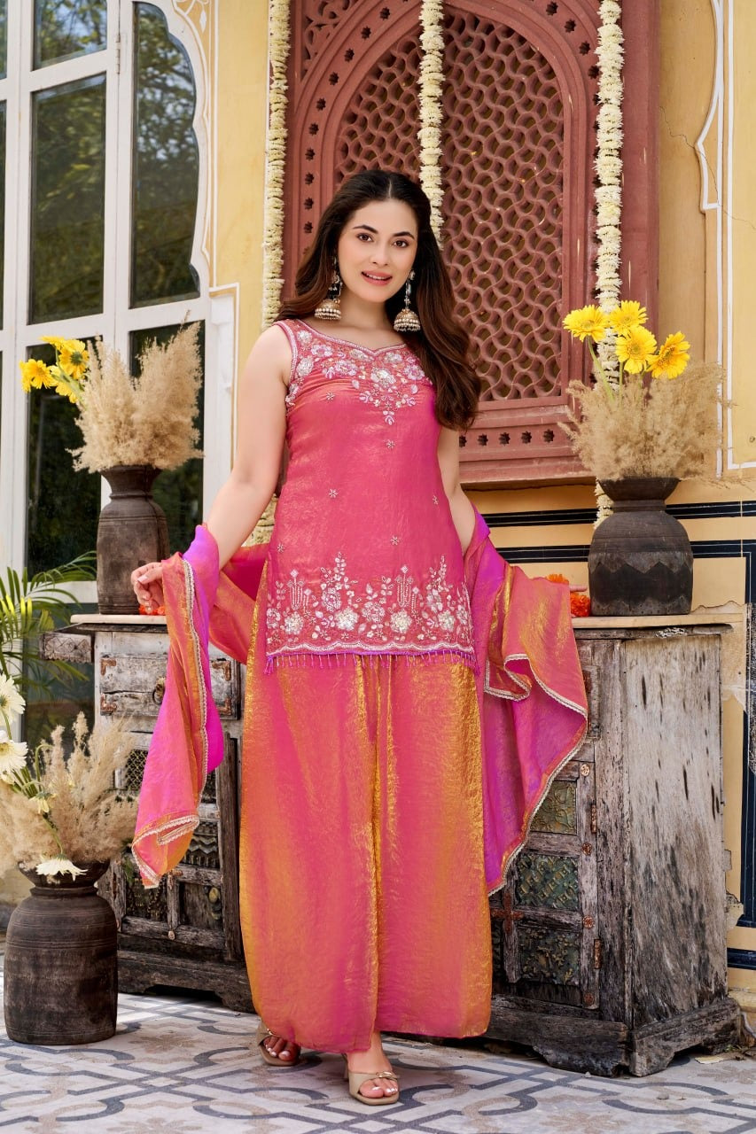 Rose Glow Embroidered kurta set with dupatta